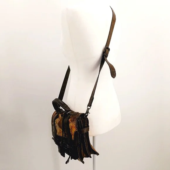 FRYE Cameron Metallic Gold, Copper & Brown Leather Small Satchel Crossbody Bag - Picture 14 of 15